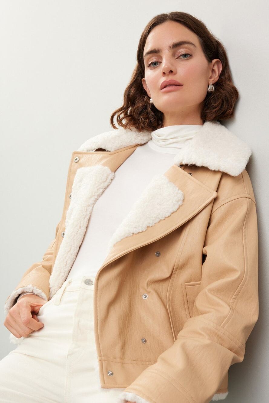 Derek Lam Collective Oversized Faux Leather Shearling Aviator Jacket Size Medium